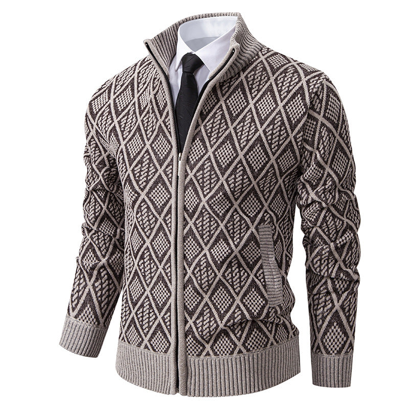 Men's knit zip jacket with diamond pattern, stand-up collar and full zip Chichicherry