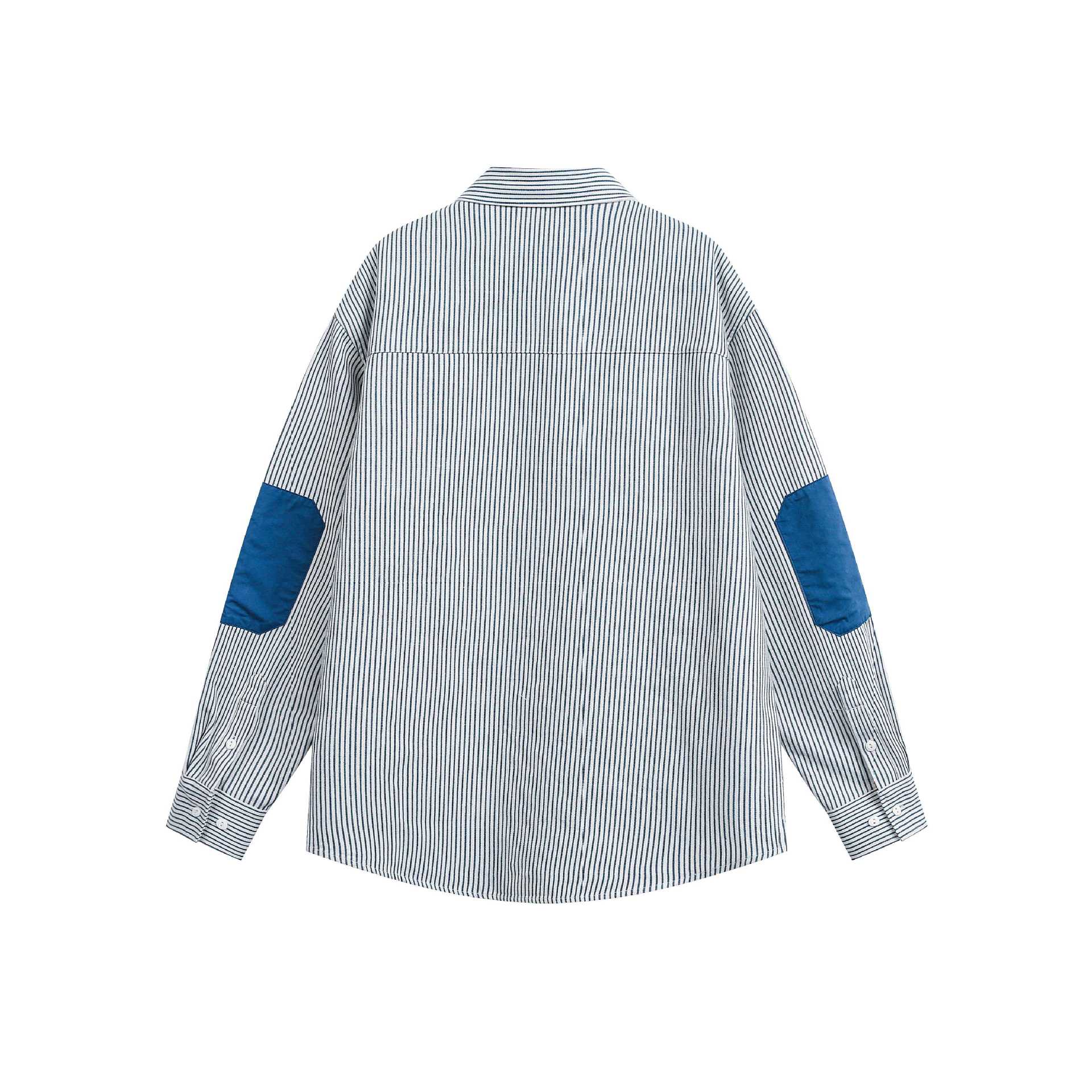 Unisex Oversize Stripe Shirt with Contrasted Chest Pocket and Kent Collar Chichicherry
