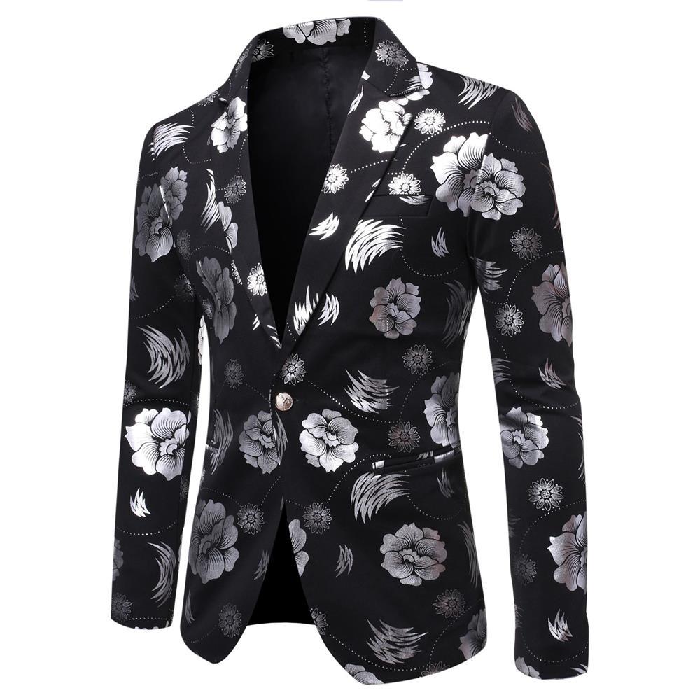 Men's Tailored Satin Blazer with Floral Jacquard and Shawl Collar Chichicherry