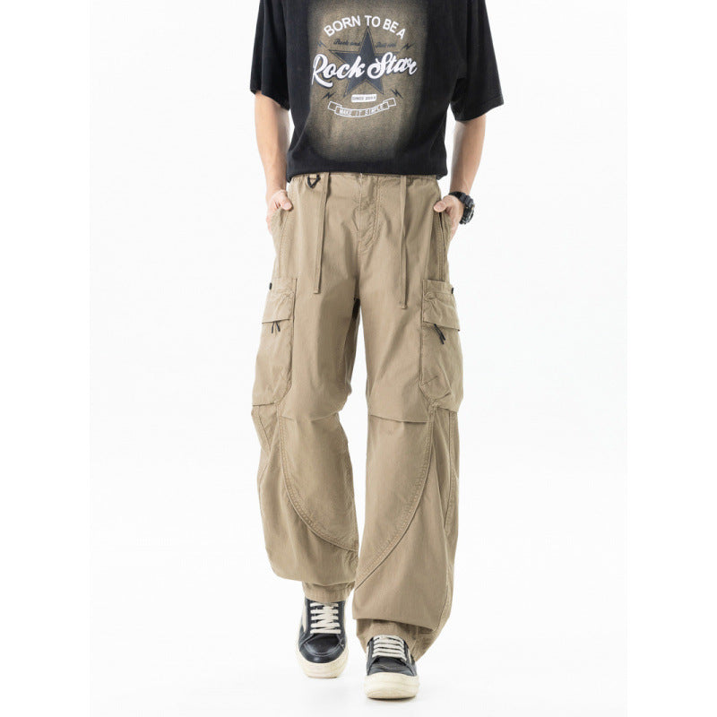 Men's Loose Cargo Pants in Baggy Cut with Utility Pockets and Drawstring Waist Chichicherry
