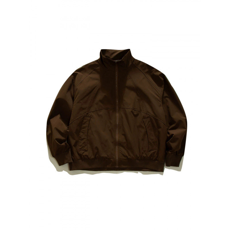 Men's Lightweight Boxy Training Jacket with Stand-Up Collar, Raglan Sleeves and Ribbed Hem Chichicherry
