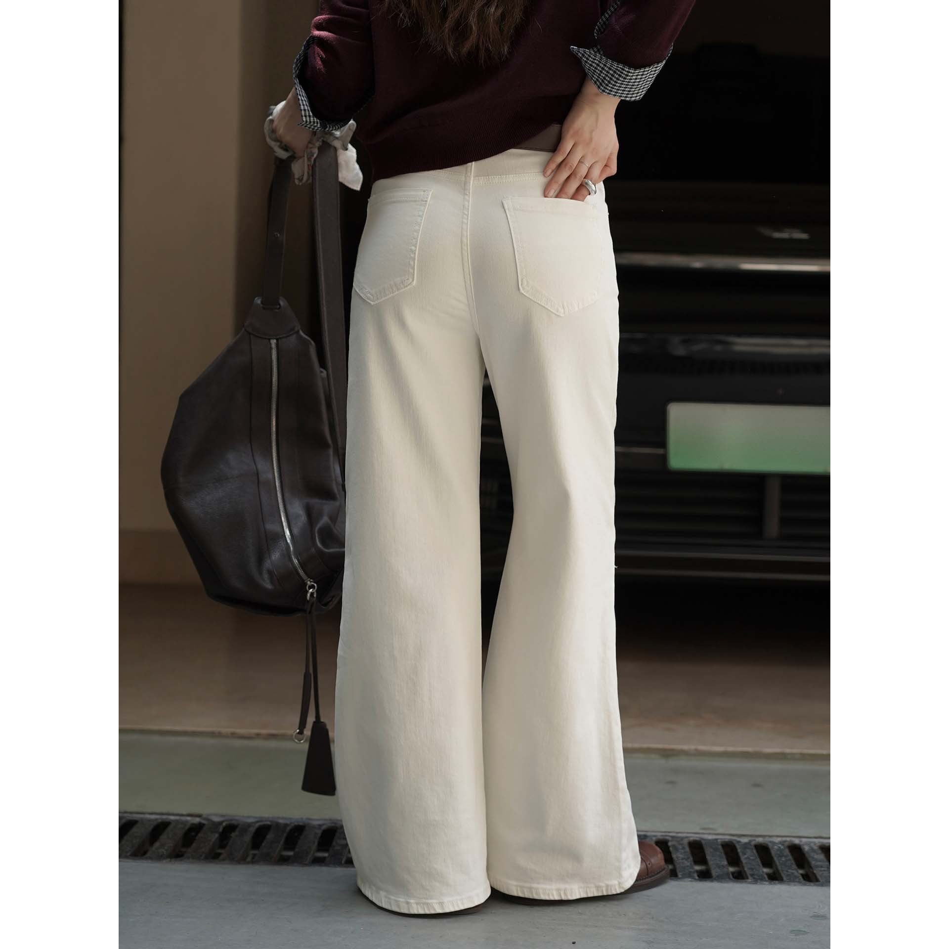 Women High-waisted wide cotton pants with wide leg and fringed leather belt Chichicherry