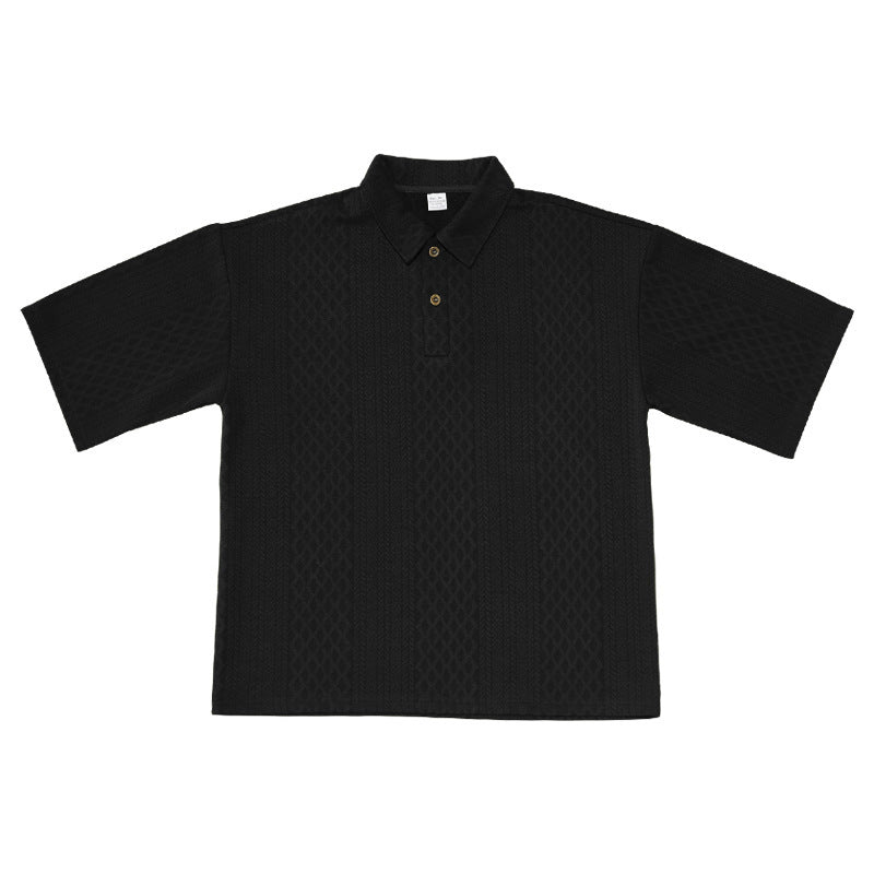 Men's knitted leisure set with polo collar and drawstring jogging pants Chichicherry