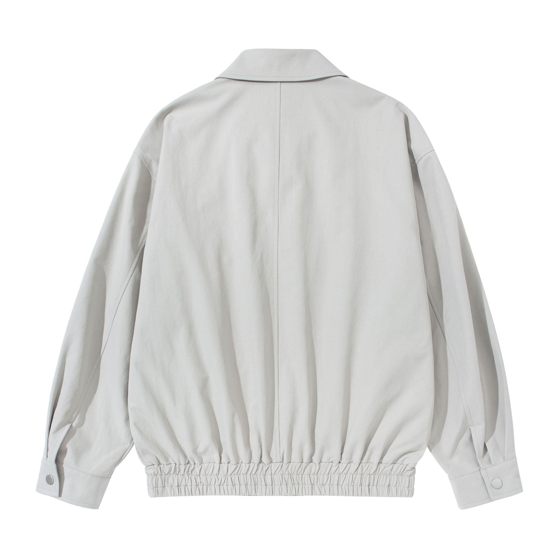 Unisex Short Cut Boxy Blouson Jacket with Shirt Collar, Concealed Zipper and Gathered Hem Chichicherry
