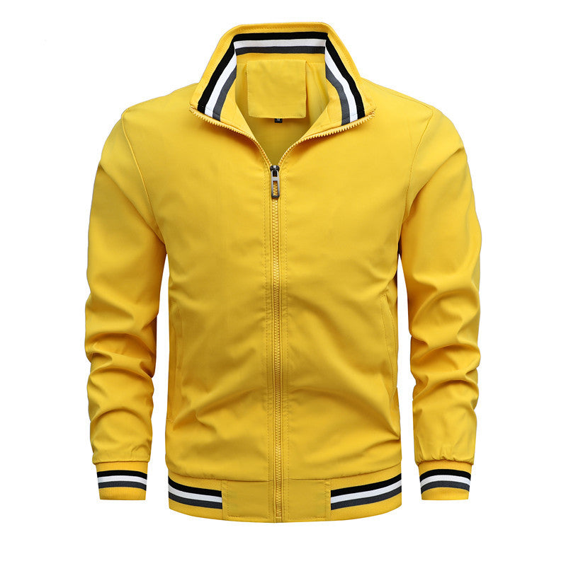 Men's Casual Bomber Jacket made of wind-resistant nylon with striped ribbed cuffs and stand-up collar Chichicherry