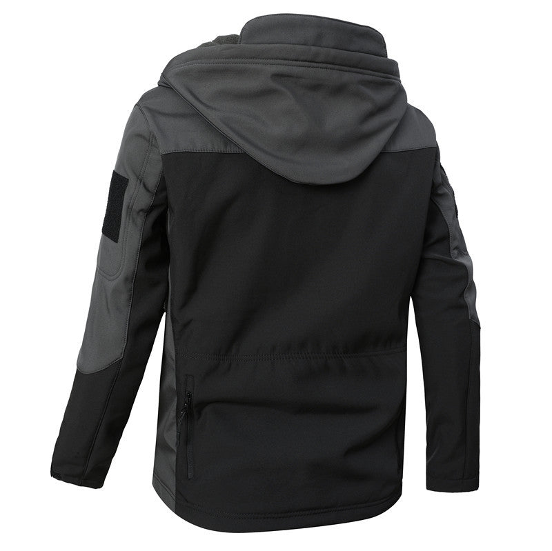 Men's Softshell Tactical Jacket with Hood, Reinforced Sleeves and Multiple Zipper Pockets Chichicherry