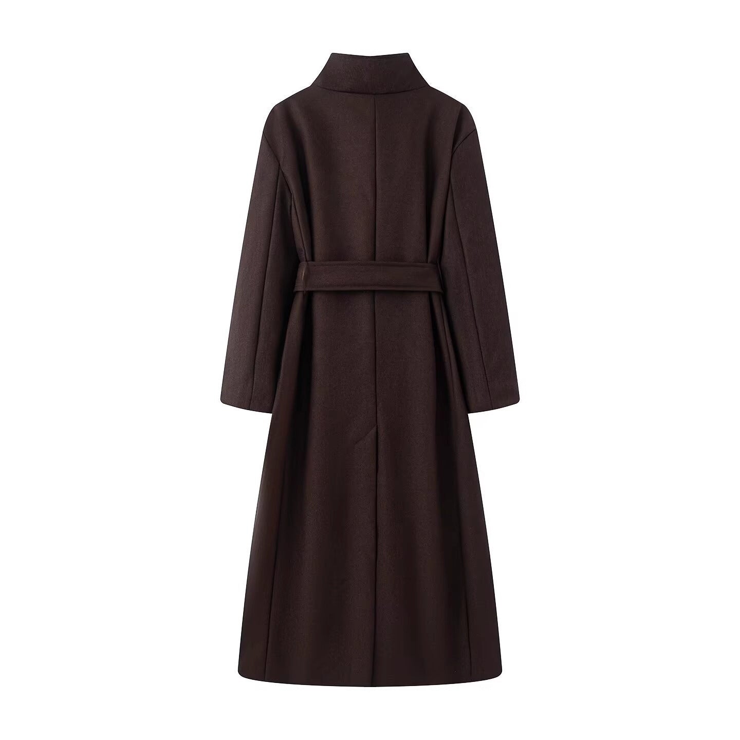Women oversized wool blend coat with stand-up collar and tie belt Chichicherry