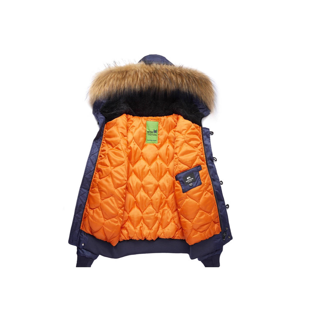Men's insulated bomber jacket with removable faux fur hood and thermal lining Chichicherry