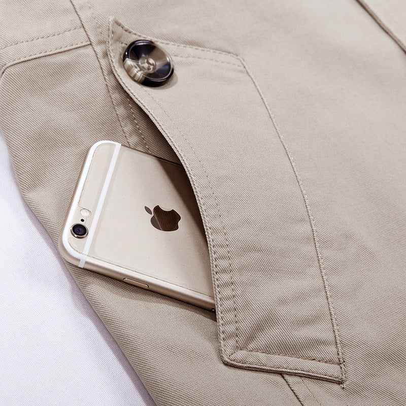Men's Hooded Canvas Parka with Checked Lining, Wind-Resistant Linen Look and Multifunctional Pockets Chichicherry