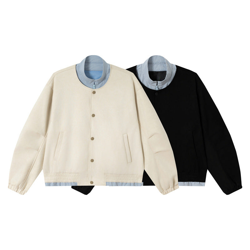 Unisex Short Cropped Boxy Blouson Jacket made of Cotton Blend with Quilted Lining and Stand-Up Collar Chichicherry