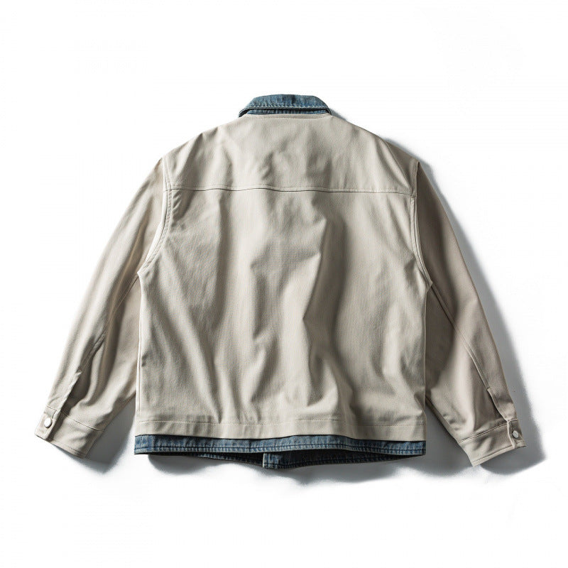 Men's short cut layered look blouson jacket with denim collar Chichicherry
