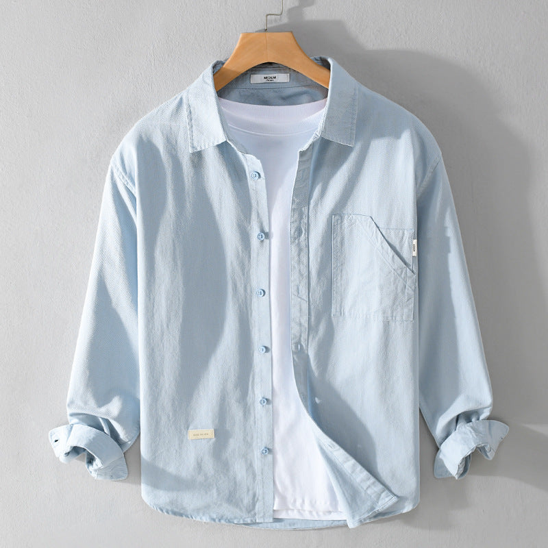 Men's Lightweight Structured Cotton Overshirt with Chest Pocket and Relaxed Fit Chichicherry