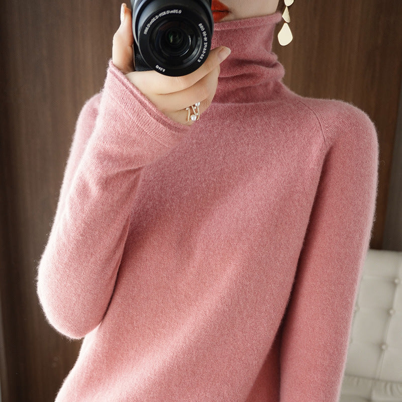 Women's Soft Roll Neck Sweater in Cashmere-Look with Thumb Hole and Fitted Silhouette Chichicherry