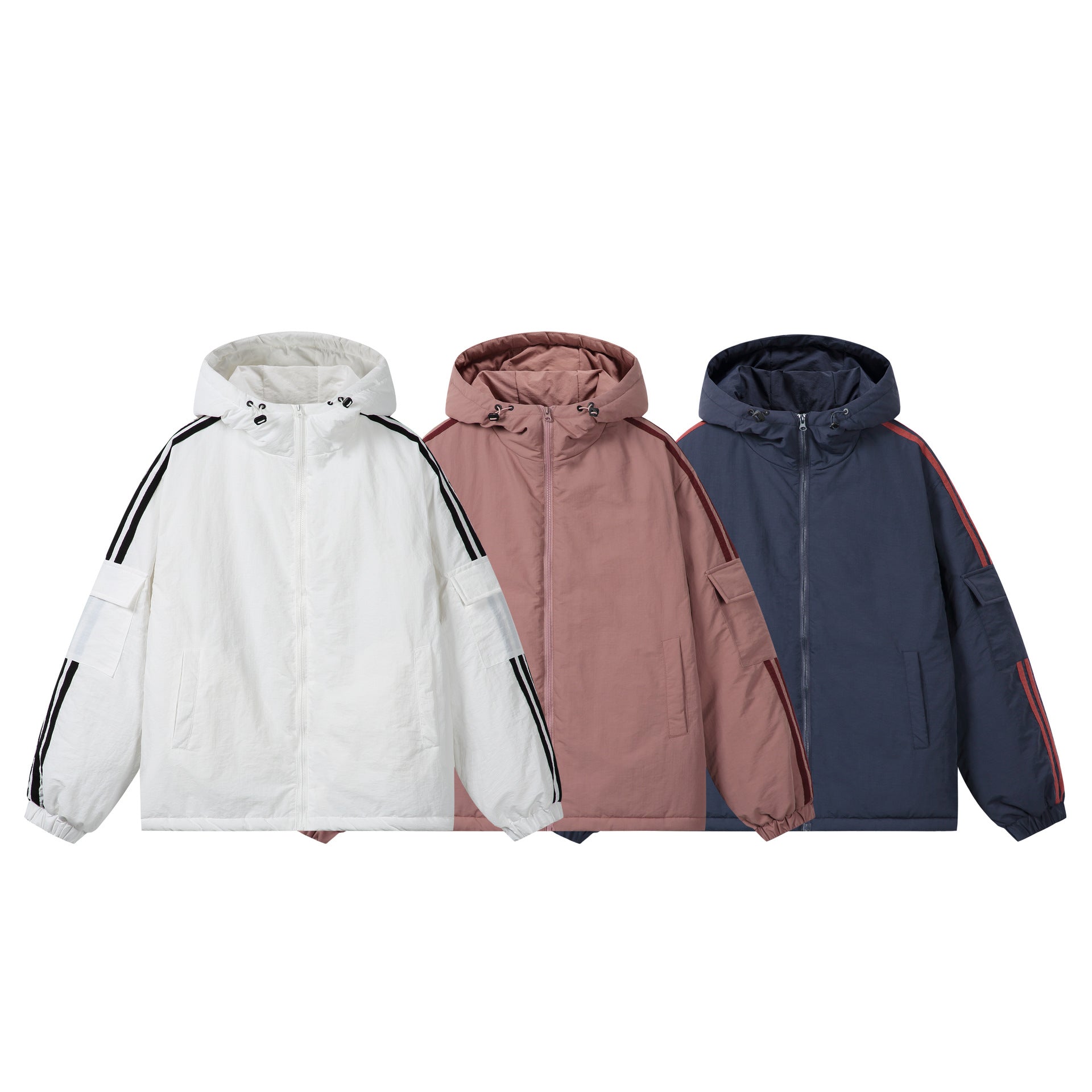 Unisex Short Boxy Padded Hooded Jacket with Sleeve Utility Pocket and Side Insertion Pockets Chichicherry