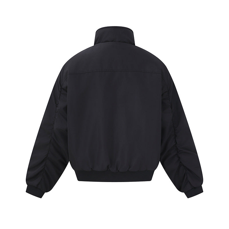 Unisex Boxy-Bomber Jacket with High Stand Collar and Elastic Hem Chichicherry