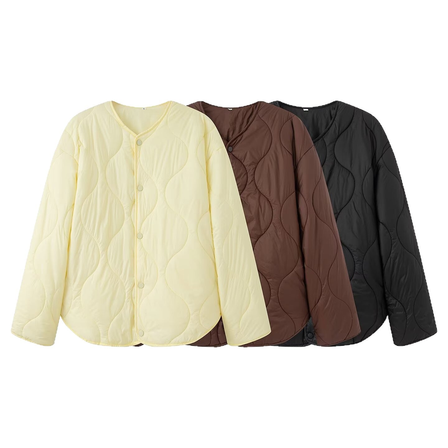 Women's quilted jacket with oversized cut, round neck and curved hem Chichicherry