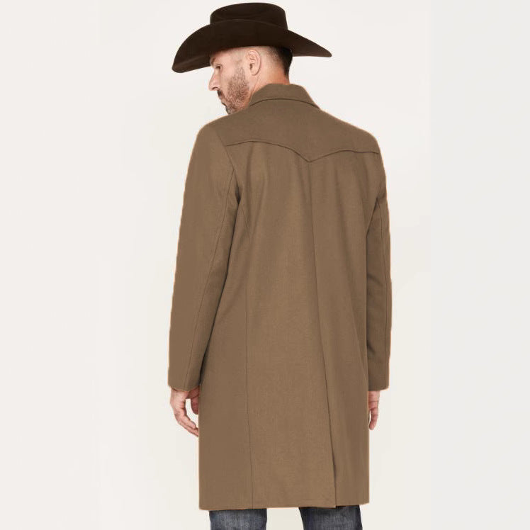 Men's long-cut wool coat with western yoke and flap pockets Chichicherry