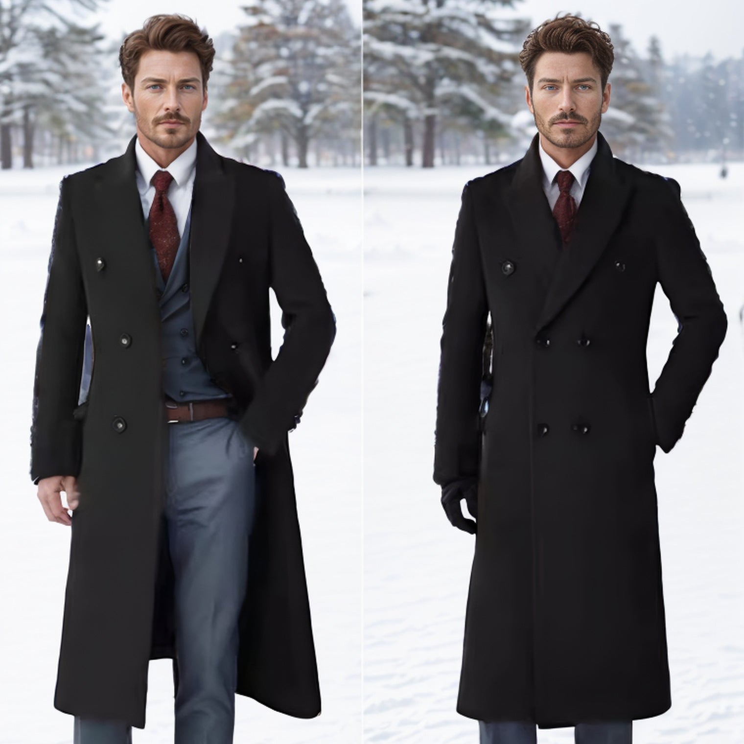 Men's double-breasted long wool coat with quilted lining Chichicherry