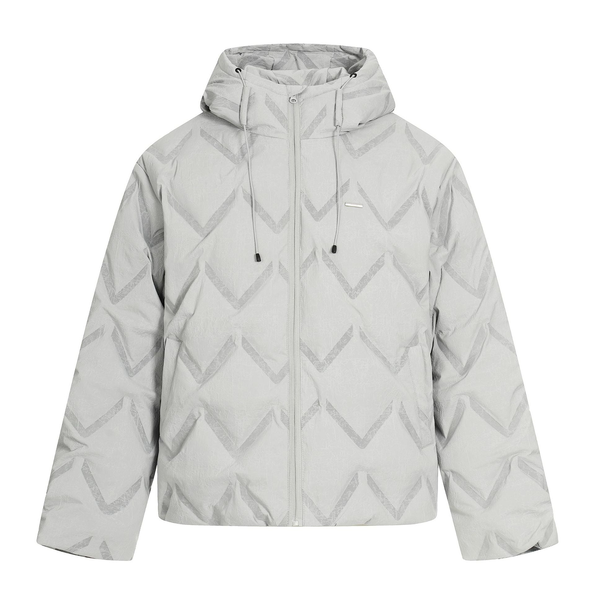 Women's short padded hooded jacket with reflective chevron quilting Chichicherry