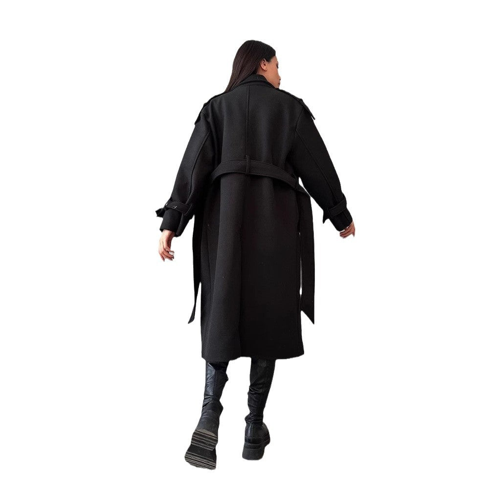 Damen Oversize Wollmix-Mantel mit doppelreihiger Knopfleiste und Taillengürtel Chichicherry