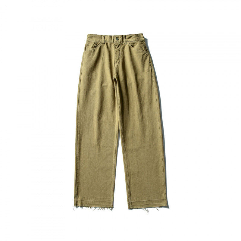 Ladies Wide High-Waist Jeans with Straight Leg and Raw Hem Chichicherry