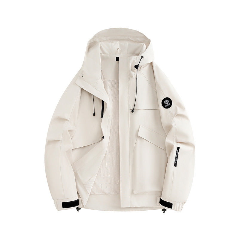 Men's Technical Softshell Utility Jacket with Hood, Mesh Lining & Multifunctional Pockets Chichicherry
