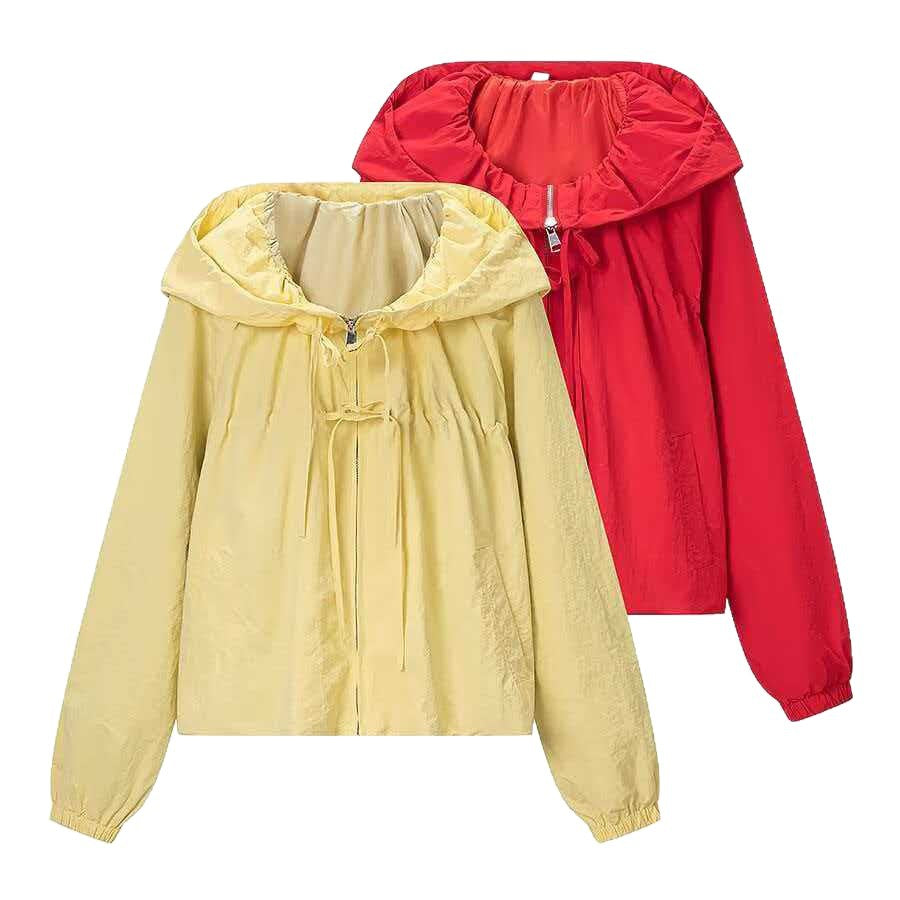 Women's Light Hooded Boxy Transition Jacket with Drawstring and Elastic Cuffs Chichicherry