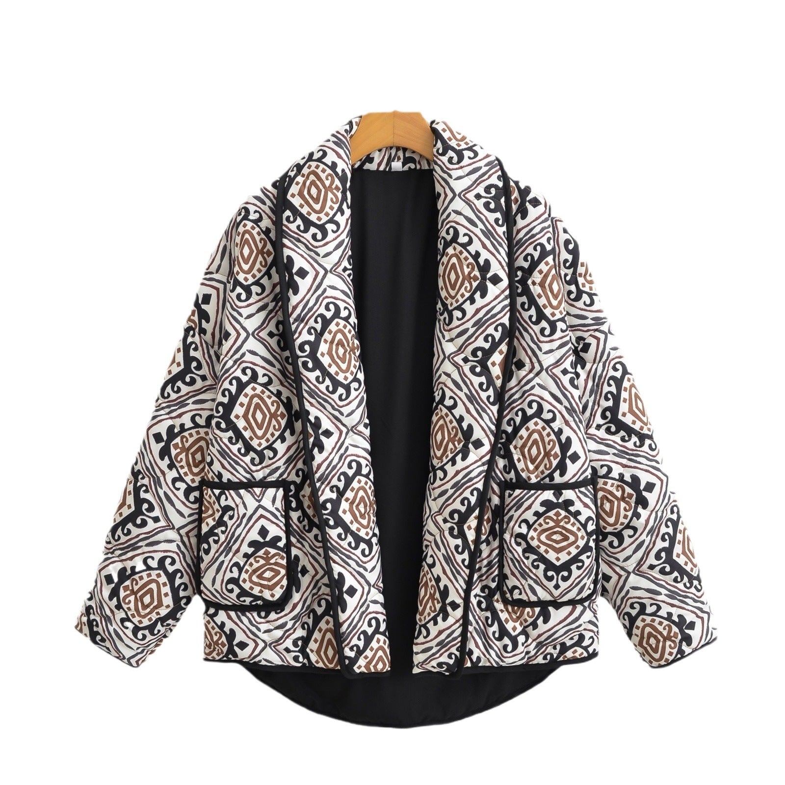 Women's Quilted Kimono Jacket with Waist Belt and Ethno Pattern