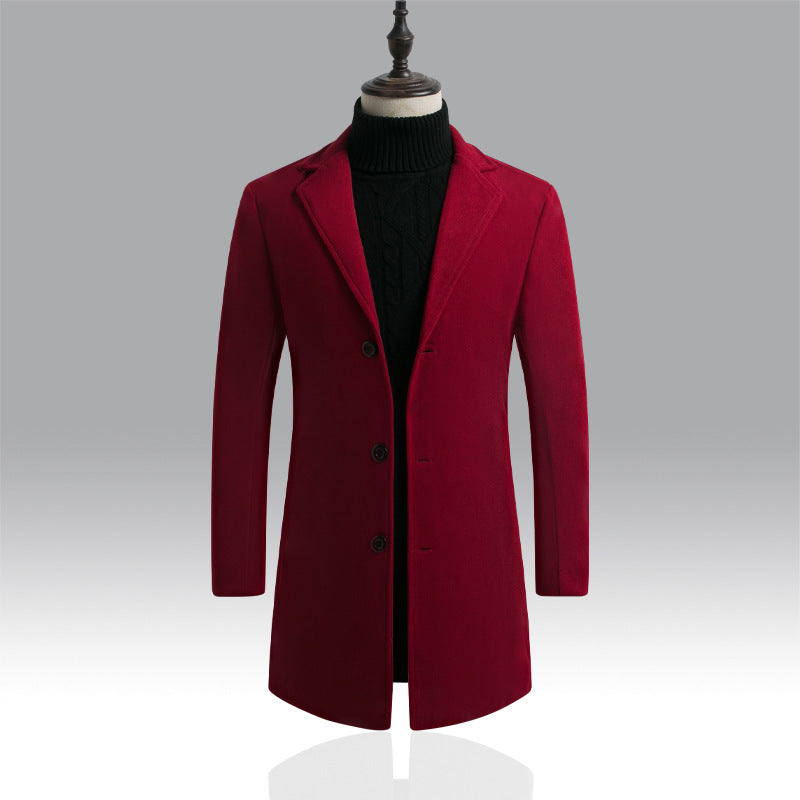 Men's Tailored Single-Breasted Wool Coat with Notched Lapel and Slim Silhouette Chichicherry