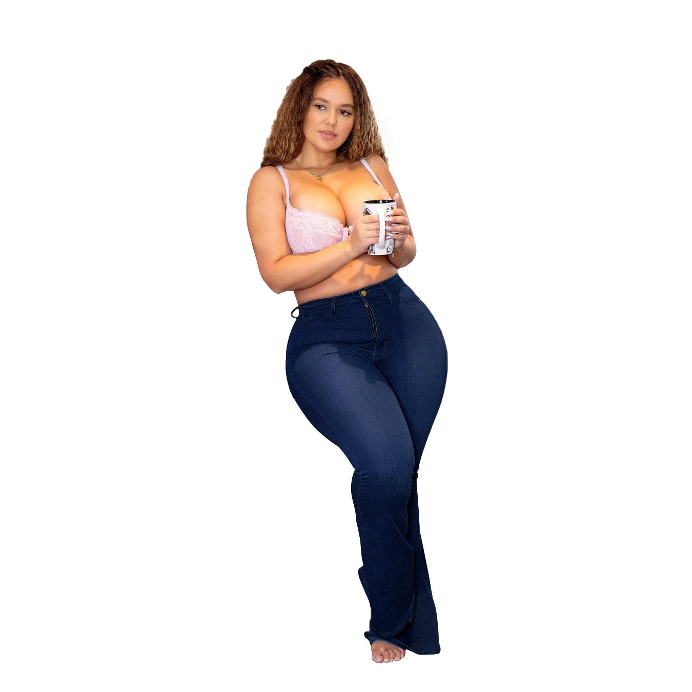 Ladies High-Waist Flared Jeans in figure-enhancing Curvy Cut Chichicherry