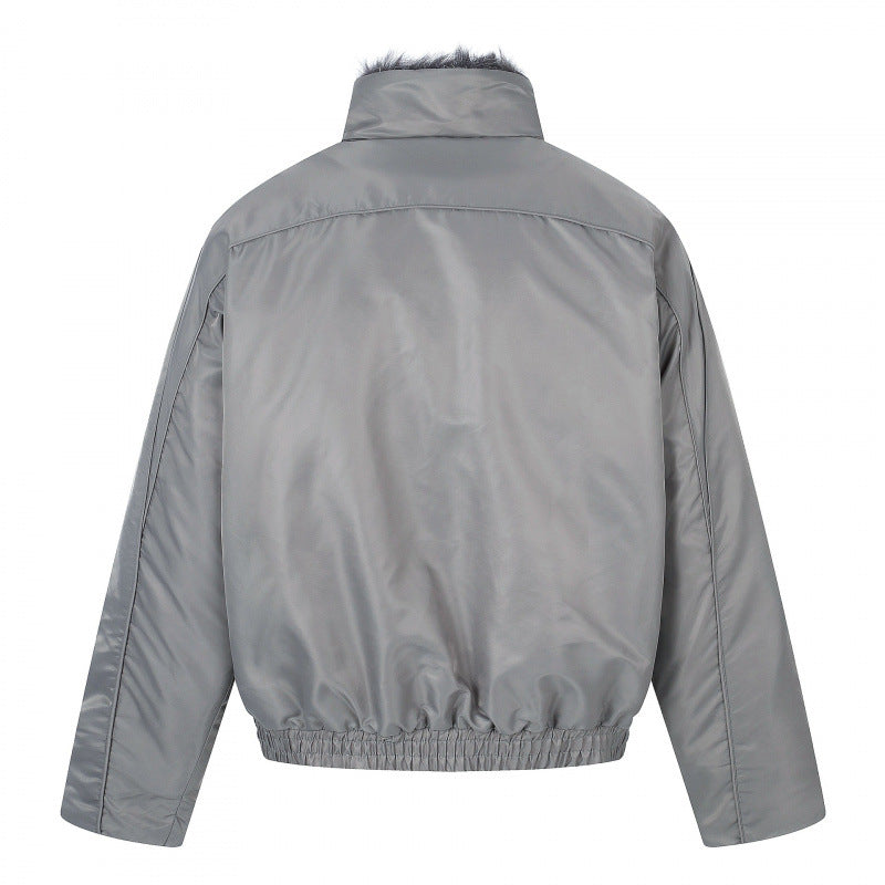 Men's short jacket in retro puffer style with high-closing faux fur collar and decorative wave quilting Chichicherry