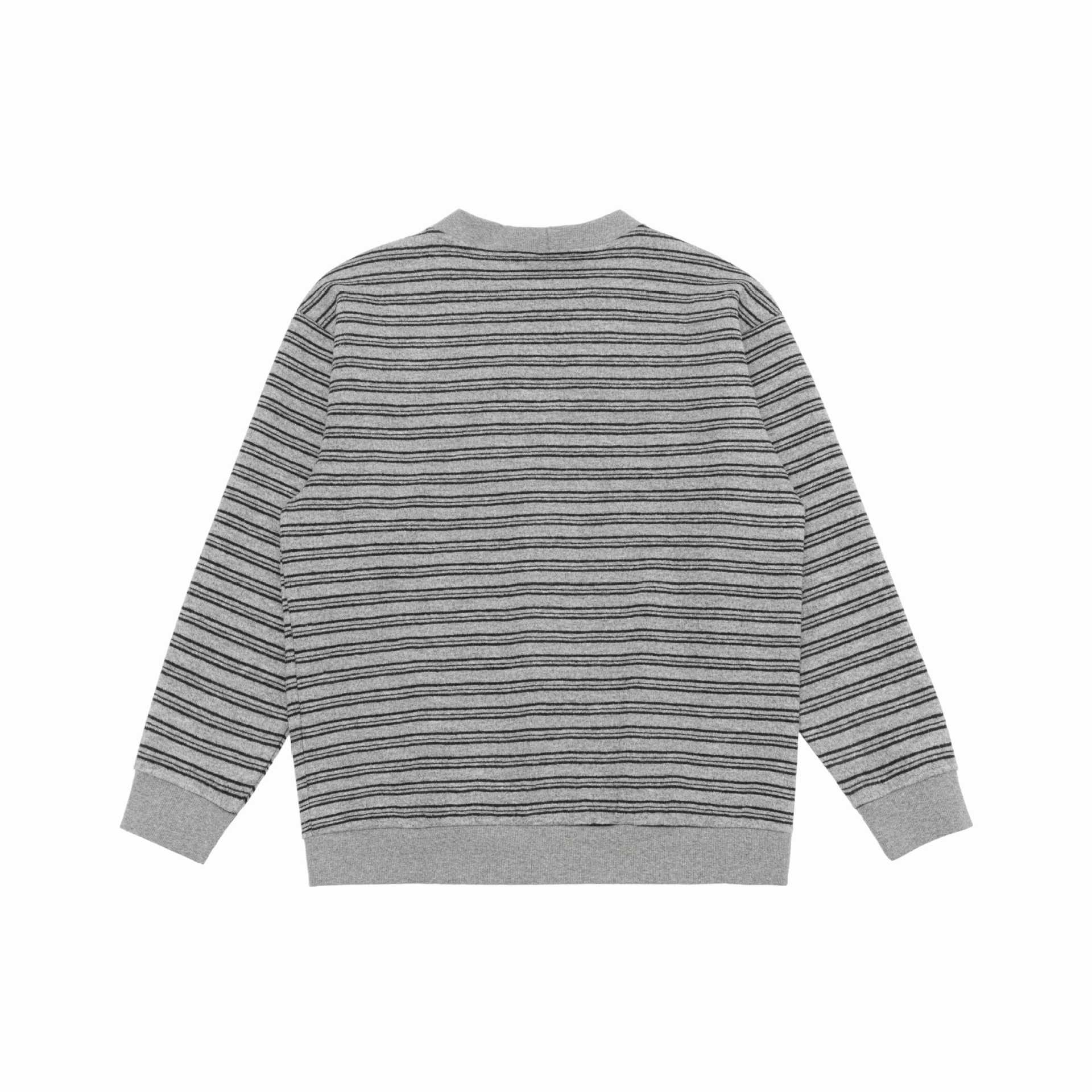 Men's Striped Button Cardigan with V-Neck, Patch Pockets and Ribbed Cuffs Chichicherry