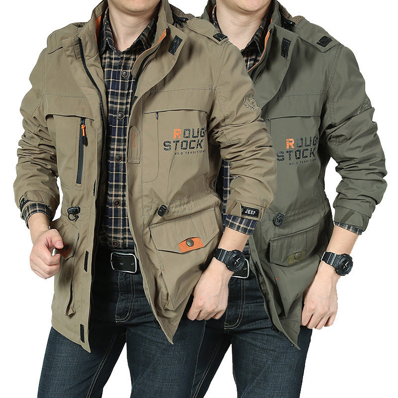 Men's functional canvas field jacket with multifunction pockets and breathable mesh lining Chichicherry