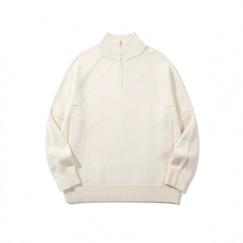 Unisex Knit Half-Zip Sweater with High Ribbed Collar and Raglan Sleeves Chichicherry