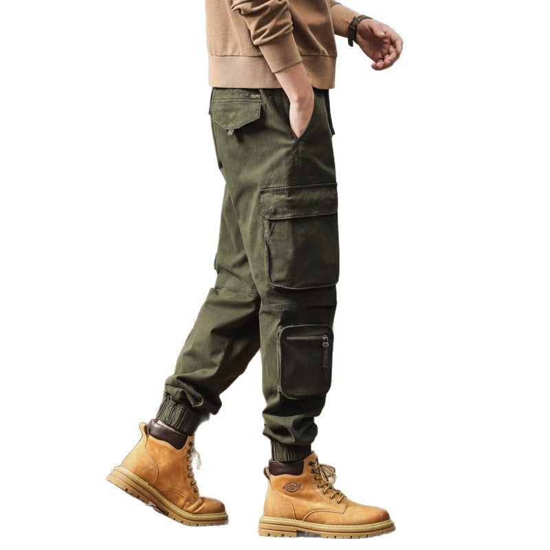 Men's Robust Cargo Jogging Pants with Multifunctional Pockets Drawstring Elastic Cuffs Chichicherry