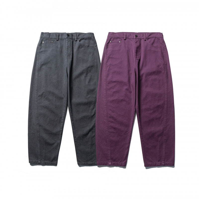 Men's Wide Tapered Denim Pants with High Waist and Prominent Step Closures Chichicherry