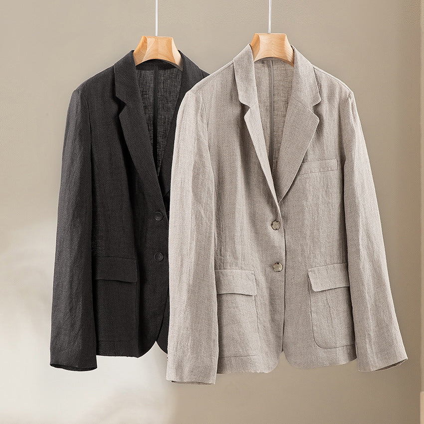 Women's linen blazer with patch pockets, casual fit and lapel collar Chichicherry