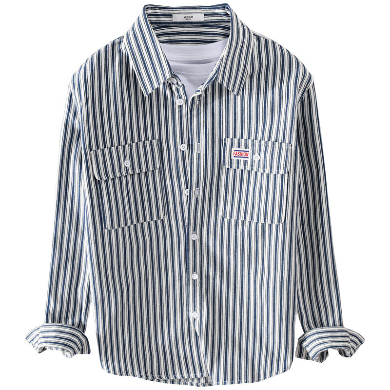 Men's Maritime Striped Overshirt made of Cotton Twill with Chest Pockets and Relaxed Fit Chichicherry