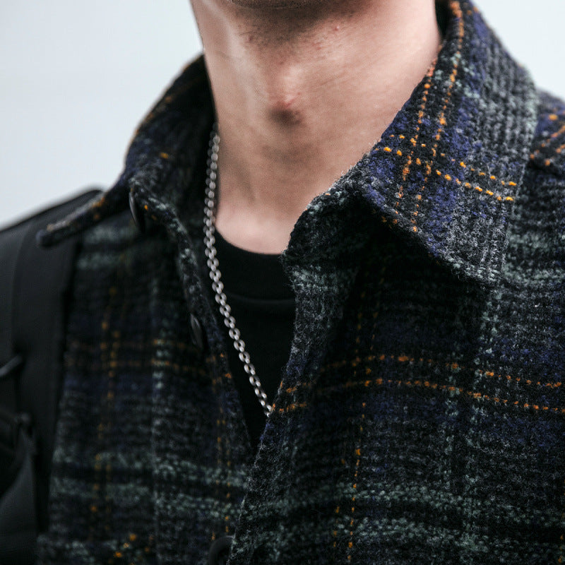 Unisex Karo-Overshirt aus Wollmix mit aufgesetzten Brusttaschen Chichicherry