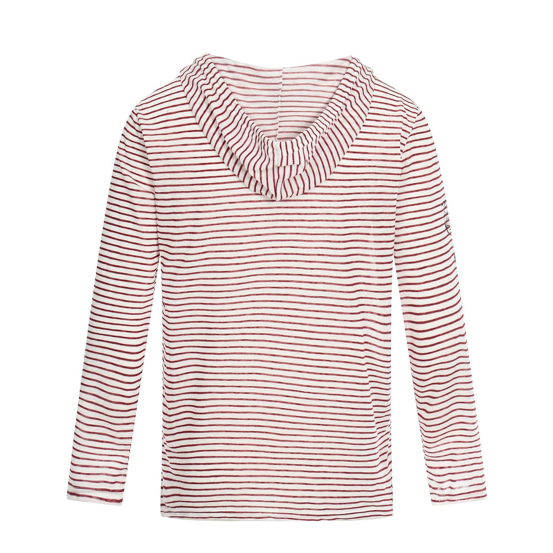Women's Lightweight Hooded Long Sleeve with V-Neck, Striped Pattern and Vintage Print Chichicherry