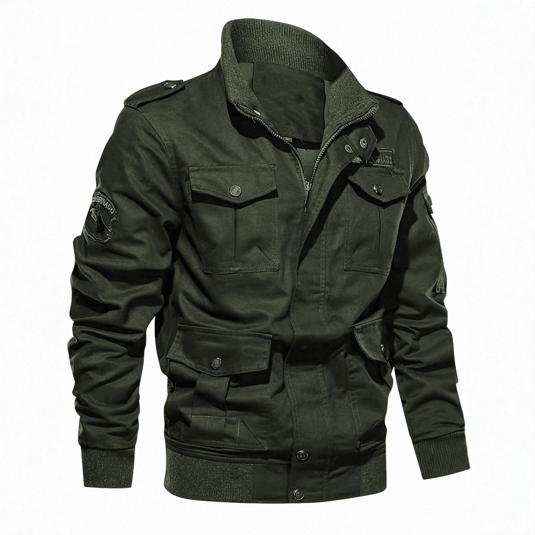 Men's field jacket in military style with multiple pockets and knit collar Chichicherry