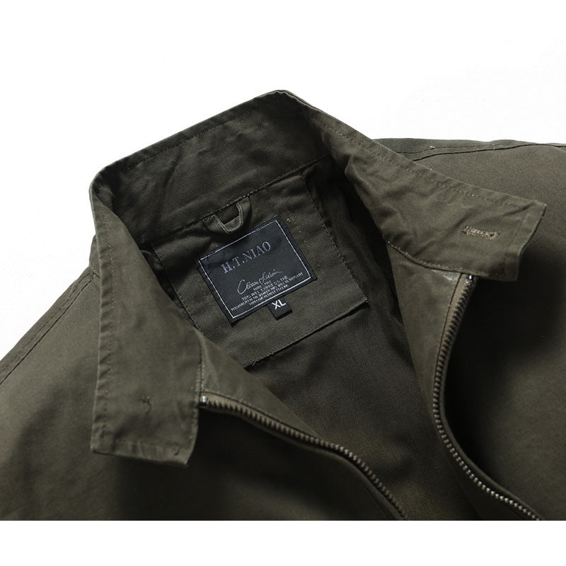 Men's lightweight canvas field bomber with stand-up collar, concealed zipper, and flap pockets Chichicherry