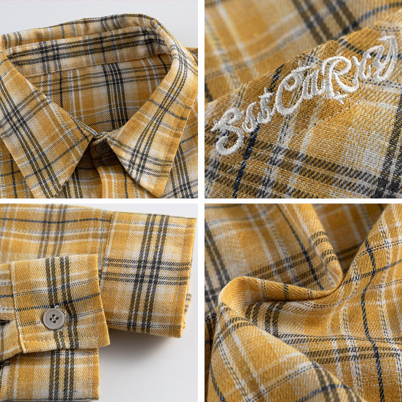 Unisex Loose Flannel Buttondown in Overshirt Cut with Rounded Hem Chichicherry