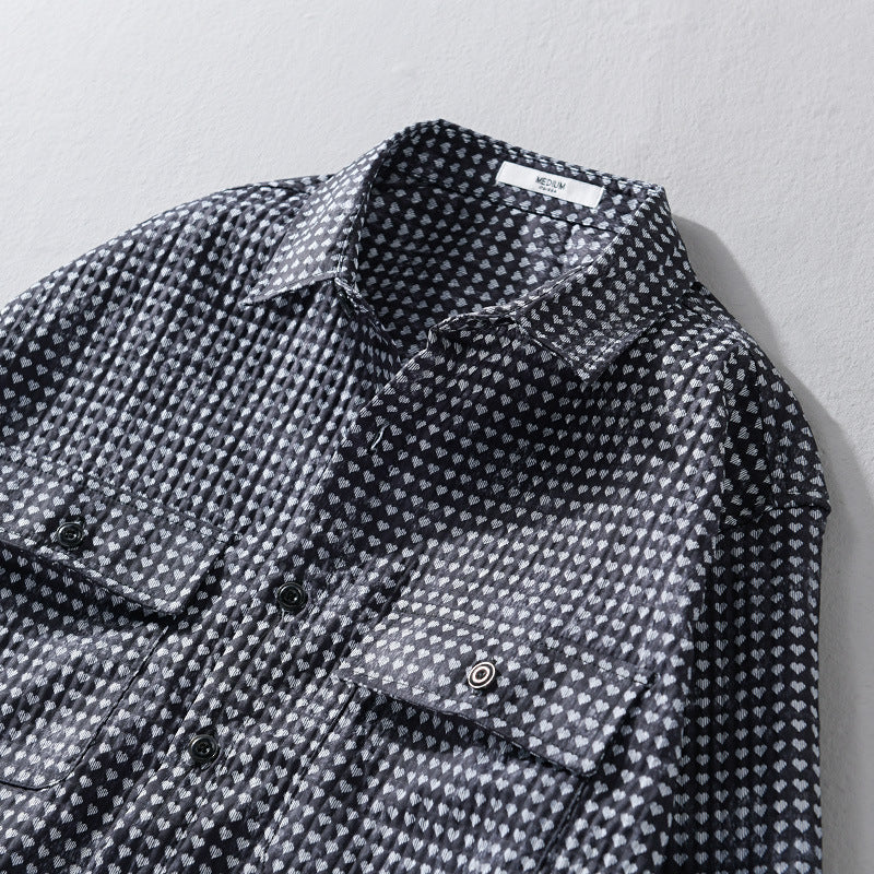 Men's shirt jacket-overshirt made of cotton blend with mini heart all-over print and chest pockets Chichicherry