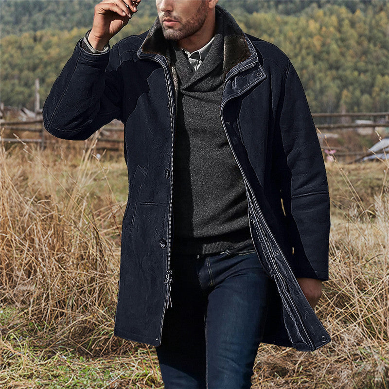 Men's coat in field coat style with teddy collar and two-way zipper Chichicherry