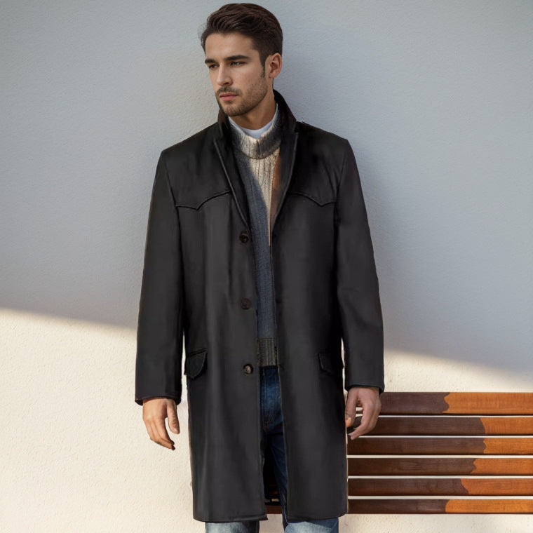 Men's long-cut wool coat with western yoke and flap pockets Chichicherry