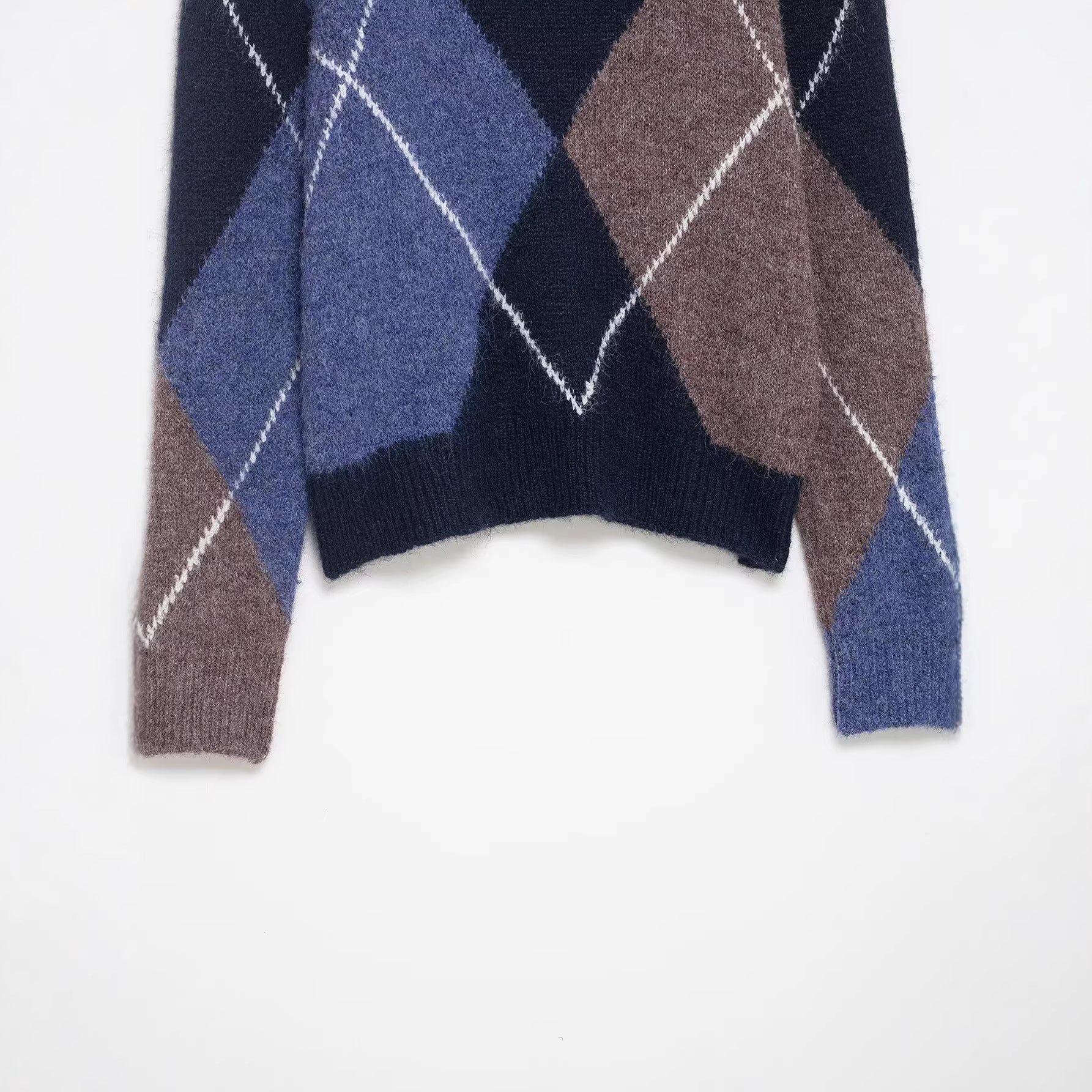 Women Oversized Diamond Knit Sweater with Mohair Effect Chichicherry