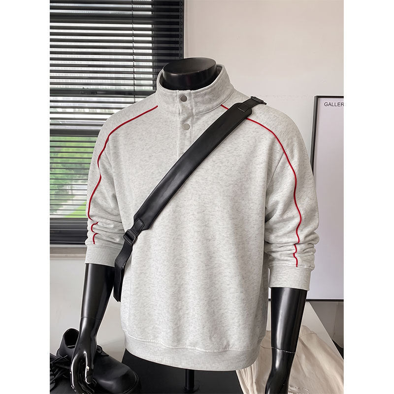 Men's sweatshirt with stand-up collar, snap-button half placket and contrasting shoulder piping Chichicherry