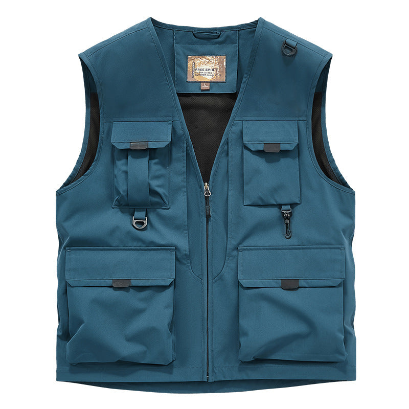 Men's Multifunctional Utility Vest with Multiple Pockets and Durable Zipper Chichicherry