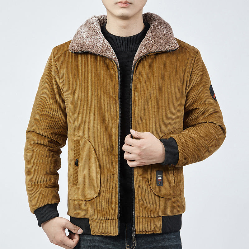 Men's corduroy bomber jacket with sherpa collar, thermo lining, and utility pockets Chichicherry